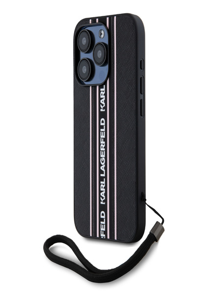 Karl Lagerfeld PU Saffiano Athleisure Stripe and Strap Back Cover pentru iPhone 15 Pro Max Pink Karl Lagerfeld