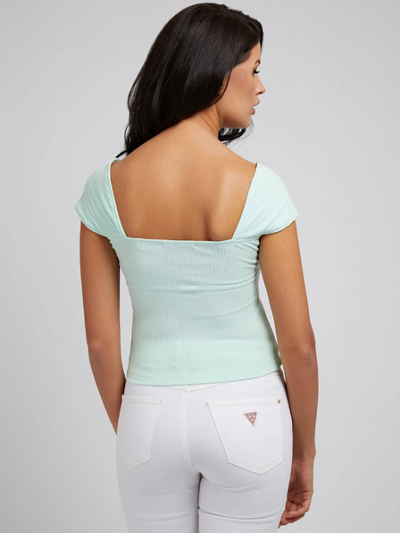 Guess Cămașă de damă verde deschis cu croială și fundiță Guess Valeriana