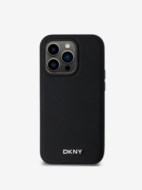 DKNY PU piele Silver Metal Logo Magsafe Back Cover pentru iPhone 14 Pro Max negru DKNY