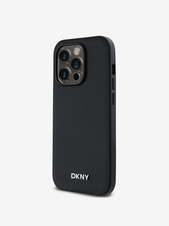 DKNY PU piele Silver Metal Logo Magsafe Back Cover pentru iPhone 14 Pro Max negru DKNY