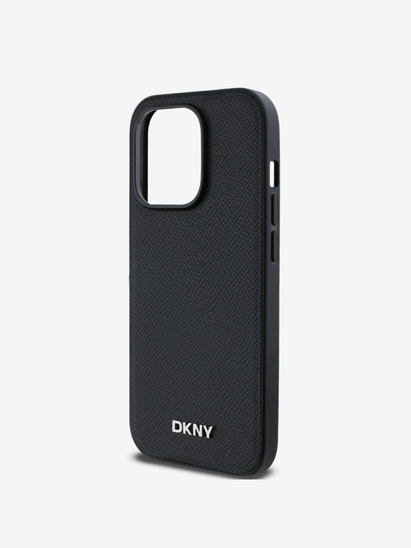 DKNY PU piele Silver Metal Logo Magsafe Back Cover pentru iPhone 14 Pro Max negru DKNY
