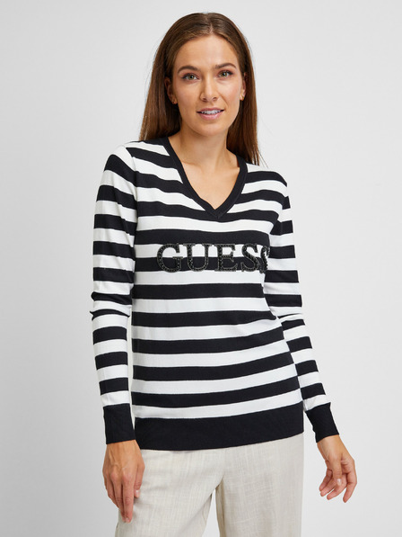 Guess Pulover ușor cu dungi albe și negre pentru femei Guess Anne