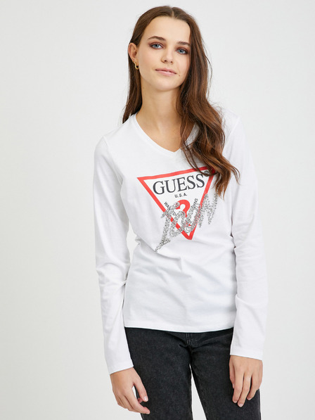 Guess Tricou alb cu mânecă lungă pentru femei Guess Icon