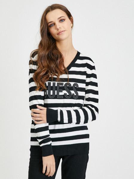 Guess Pulover cu dungi albe și negre pentru femei Guess Pascale