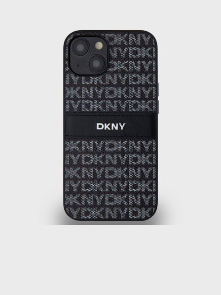 DKNY PU Leather Repeat Pattern Tonal Stripe Back Cover pentru iPhone 14 negru DKNY
