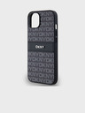 DKNY PU Leather Repeat Pattern Tonal Stripe Back Cover pentru iPhone 14 negru DKNY