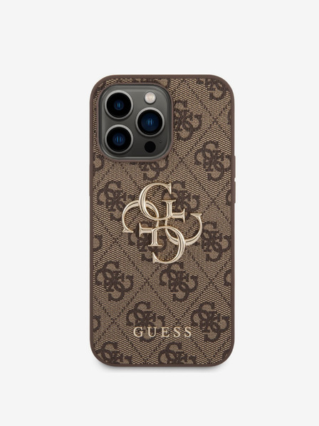 Guess PU 4G Metal Logo Zadní Kryt pro iPhone 14 Pro Max Brown Carcasa de telefon