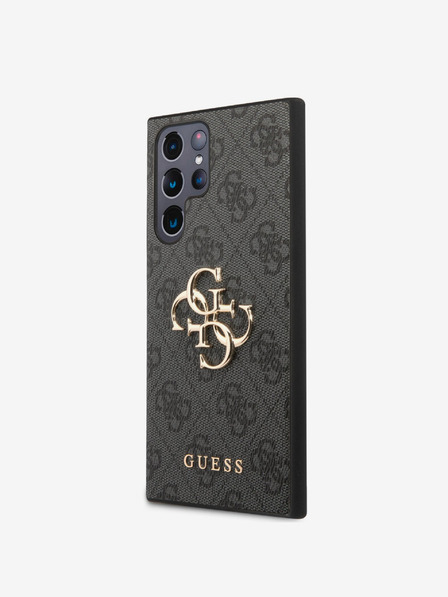 Guess PU 4G Metal Logo Zadní Kryt pro Samsung Galaxy S23 Ultra Grey Carcasa de telefon