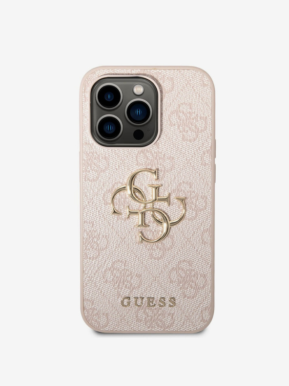 Guess Guess PU 4G Metal Logo Back Cover pentru iPhone 14 Pro Max Roz