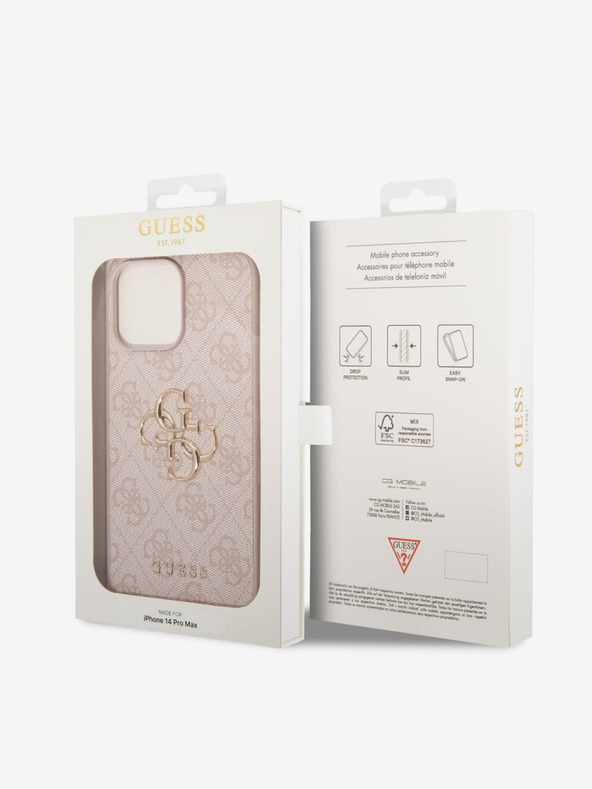 Guess Guess PU 4G Metal Logo Back Cover pentru iPhone 14 Pro Max Roz