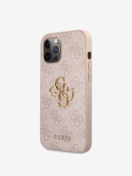 Guess Guess PU 4G Metal Logo Back Cover pentru iPhone 12 Pro Max Roz