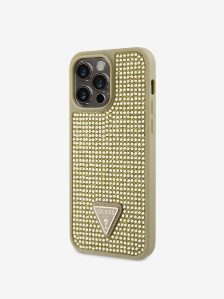Guess Guess Rhinestones Triangle Metal Logo Cover pentru iPhone 14 Pro Max Gold