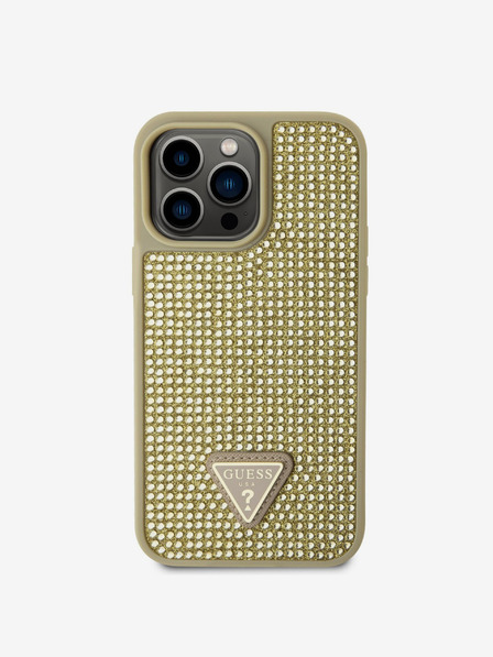 Guess Guess Rhinestones Triangle Metal Logo Cover pentru iPhone 14 Pro Max Gold