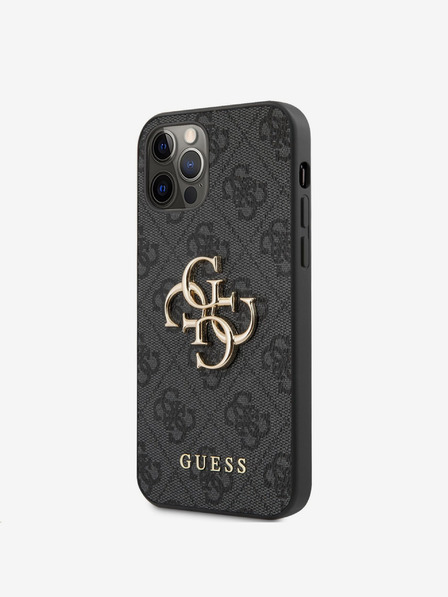Guess Guess PU 4G Metal Logo Back Cover pentru iPhone 12 Pro Max gri