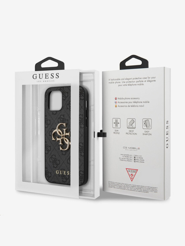 Guess Guess PU 4G Metal Logo Back Cover pentru iPhone 12 Pro Max gri