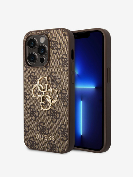 Guess PU 4G Metal Logo Zadní Kryt pro iPhone 15 Pro Max Brown Carcasa de telefon