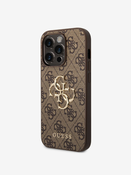 Guess PU 4G Metal Logo Zadní Kryt pro iPhone 15 Pro Max Brown Carcasa de telefon
