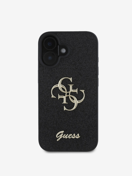 Guess Guess PU Fixed Glitter 4G Metal Logo Back Cover pentru iPhone 16 negru