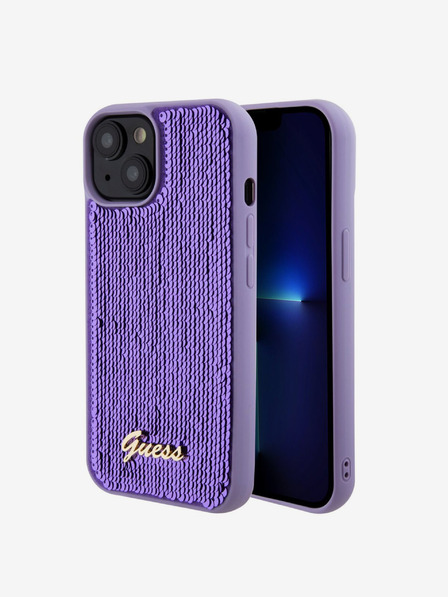 Guess Guess Sequin Script Logo Back Cover pentru iPhone 15 Plus Violet
