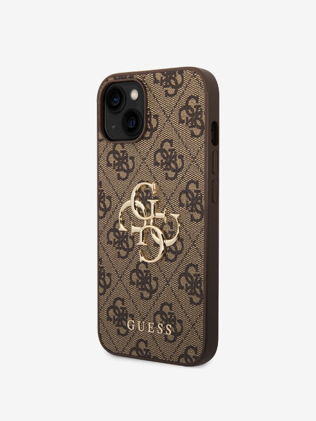 Guess Guess PU 4G Metal Logo Back Cover pentru iPhone 15 Brown