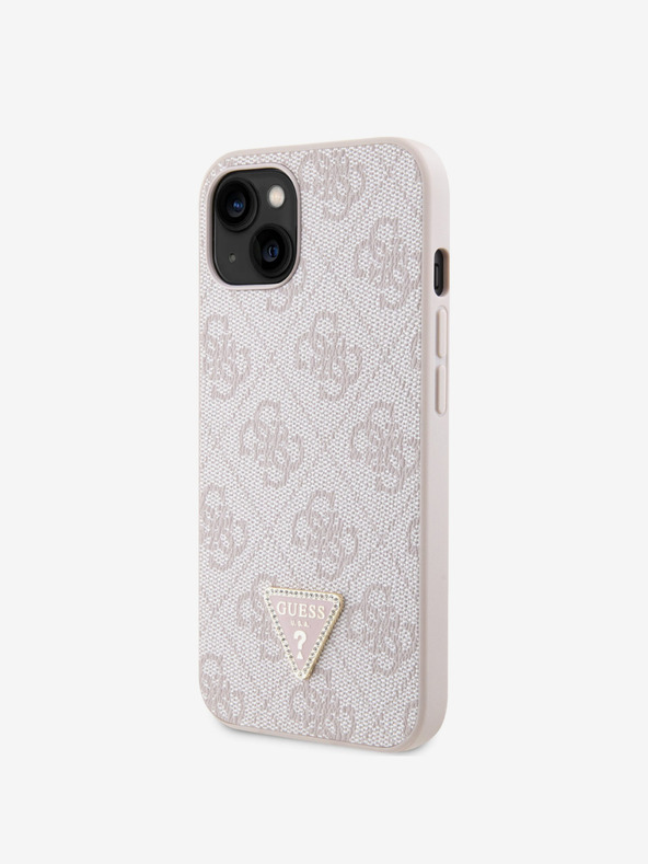 Guess Guess PU 4G Strass Triangle Metal Logo Back Cover pentru iPhone 15 roz