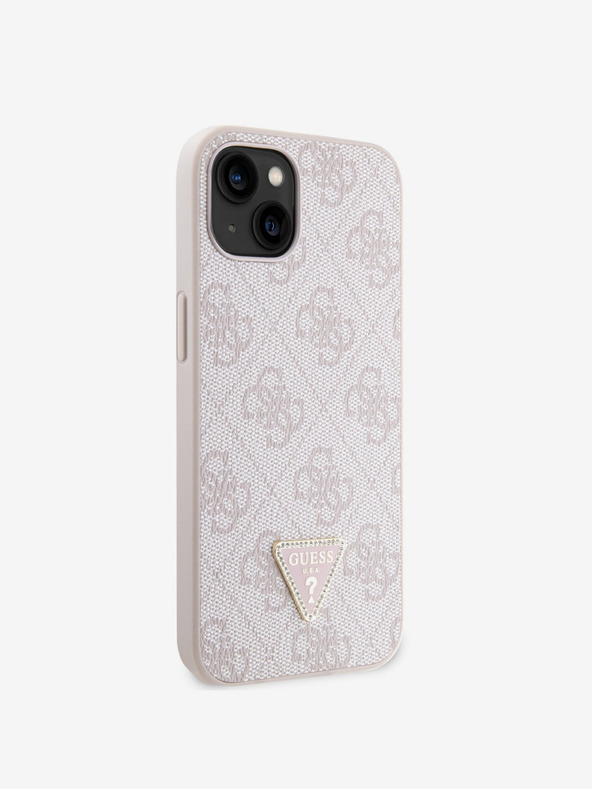 Guess Guess PU 4G Strass Triangle Metal Logo Back Cover pentru iPhone 15 roz