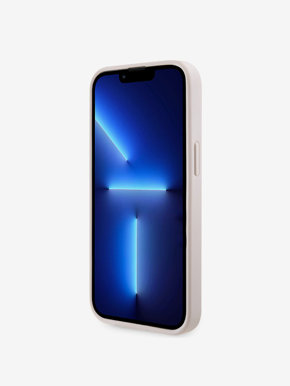 Guess Guess PU 4G Strass Triangle Metal Logo Back Cover pentru iPhone 15 roz