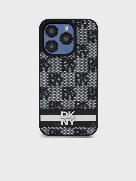 DKNY PU Leather Checkered Pattern and Stripe Back Cover pentru iPhone 12/12 Pro negru DKNY