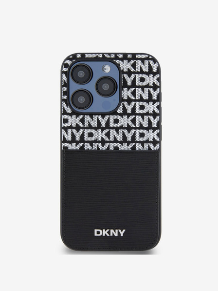 DKNY PU Leather Repeat Pattern Card Pocket Back Cover pentru iPhone 14 Pro negru DKNY
