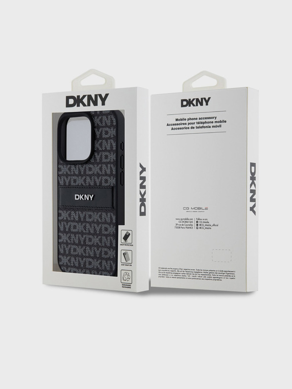 DKNY PU Leather Repeat Pattern Tonal Stripe Back Cover pentru iPhone 15 Pro negru DKNY