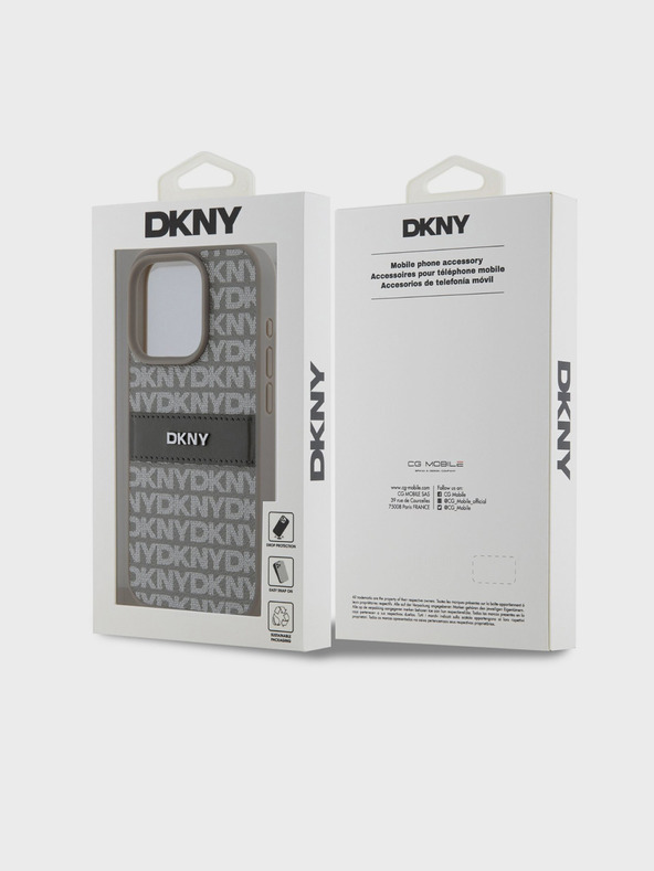 DKNY PU Leather Repeat Pattern Tonal Stripe Back Cover pentru iPhone 14 Pro Max Beige DKNY