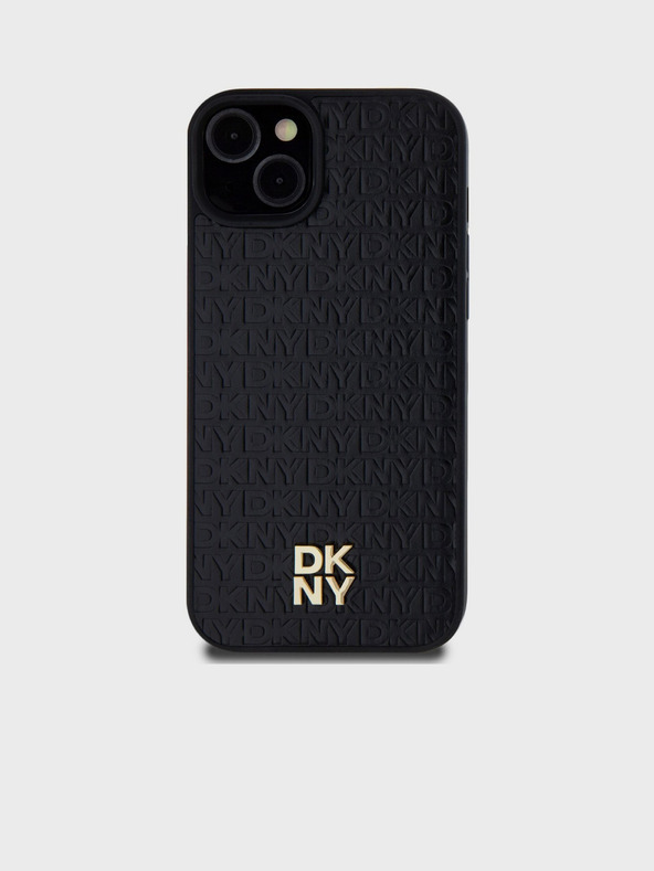 DKNY PU piele Repeat Pattern Stack Logo Magsafe Back Cover pentru iPhone 13 negru DKNY