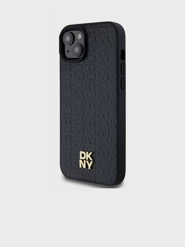 DKNY PU piele Repeat Pattern Stack Logo Magsafe Back Cover pentru iPhone 13 negru DKNY