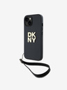 DKNY PU piele Stack Logo Wrist Strap Back Cover pentru iPhone 15 negru DKNY