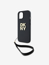 DKNY PU piele Stack Logo Wrist Strap Back Cover pentru iPhone 15 negru DKNY
