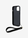 DKNY PU piele Stack Logo Wrist Strap Back Cover pentru iPhone 15 negru DKNY