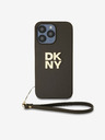DKNY PU piele Stack Logo Wrist Strap Back Cover pentru iPhone 15 Pro Max Brown DKNY