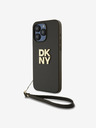 DKNY PU piele Stack Logo Wrist Strap Back Cover pentru iPhone 15 Pro Max Brown DKNY