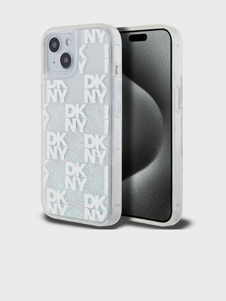 DKNY Glitter lichid Checkered Pattern Back Cover pentru iPhone 15 Transparent DKNY