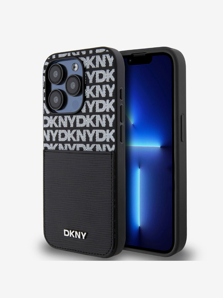 DKNY PU Leather Repeat Pattern Card Pocket Back Cover pentru iPhone 14 Pro Max negru DKNY