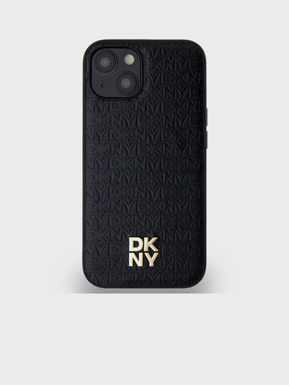 DKNY PU Leather Repeat Pattern Stack Logo Magsafe Back Cover pentru iPhone 15 negru DKNY