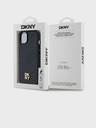 DKNY PU Leather Repeat Pattern Stack Logo Magsafe Back Cover pentru iPhone 15 negru DKNY