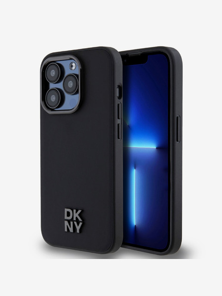 DKNY PU piele Stack Logo Magsafe Back Cover pentru iPhone 14 Pro Max negru DKNY