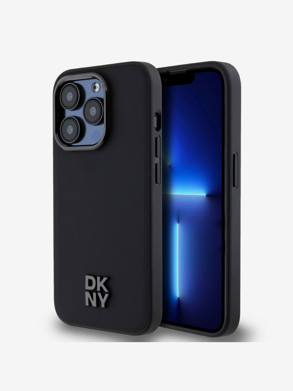 DKNY PU piele Stack Logo Magsafe Back Cover pentru iPhone 14 Pro Max negru DKNY