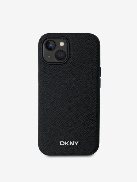 DKNY PU piele Silver Metal Logo Magsafe Back Cover pentru iPhone 13 negru DKNY