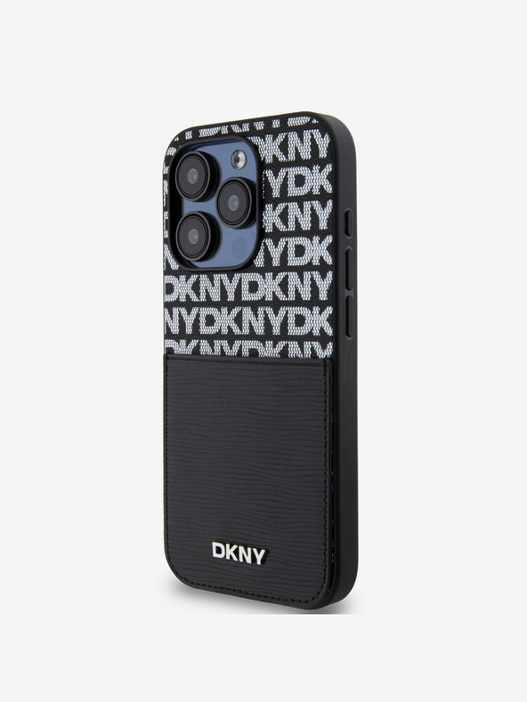 DKNY PU piele Repeat Pattern Card Pocket Back Cover pentru iPhone 15 Pro Max negru DKNY