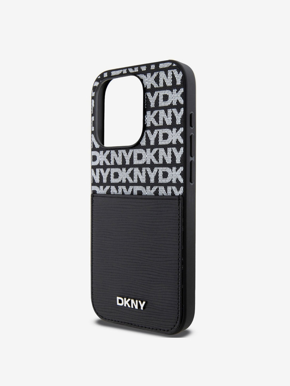 DKNY PU piele Repeat Pattern Card Pocket Back Cover pentru iPhone 15 Pro Max negru DKNY