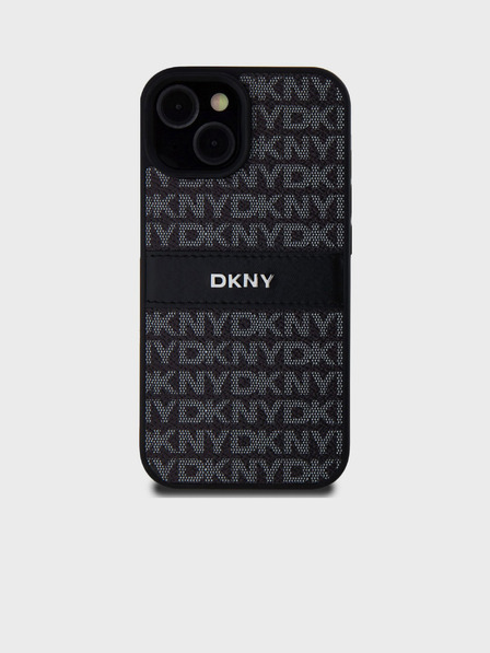 DKNY PU piele repeta modelul Tonal Stripe Back Cover pentru iPhone 15 negru DKNY