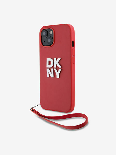 DKNY PU piele Stack Logo Wrist Strap Back Cover pentru iPhone 13 roșu DKNY