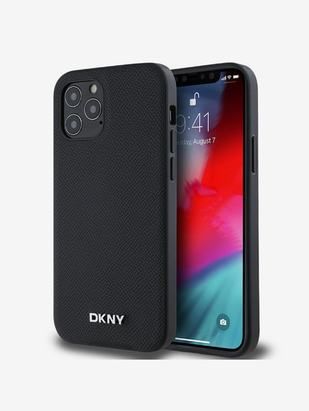 DKNY PU Leather Silver Metal Logo Magsafe Back Cover pentru iPhone 12/12 Pro Black DKNY
